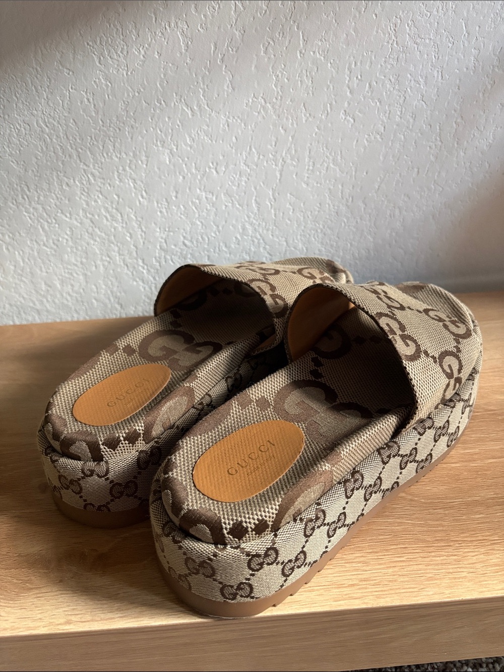 Gucci Beige/Brown GG Canvas Platform Slide Mules - Picture 4 of 8